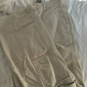 TALL PLT Oatmeal Cargo Pocket Baggy Wide Leg Jeans